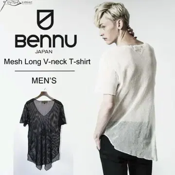 새상품급 BENNU 메쉬 롱 V넥 티셔츠 화이트