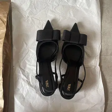 자라 리본 블록 힐 슬링백 슈즈