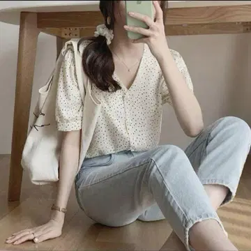 셔츠 블라우스 도트 아이보리 미사용 새상품