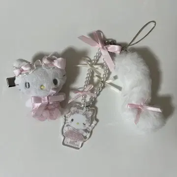산리오 화이트 고양이 발레리나 시크릿 헤어 클립 스마트폰 스트랩 키티