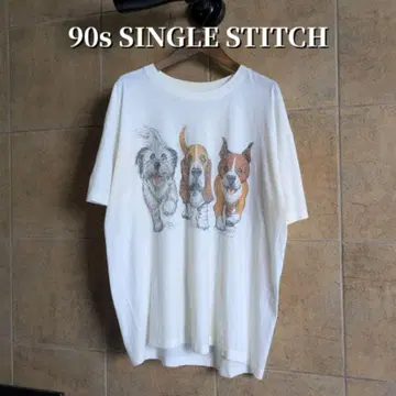 90s 애니멀 개 양면 프린트 티셔츠 싱글 스티치