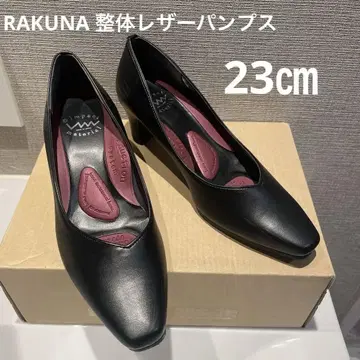 RAKUNA 지압 가죽 펌프스 V 컷 블랙 23cm