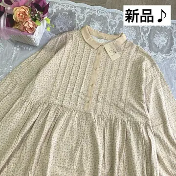 SamansaMos2 새상품 배색 꽃무늬 원피스 베이지