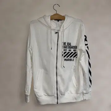 MARBLE 풀 집업 화이트 긴팔 후드 부착 점퍼 M