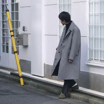 오라리 더블 페이스 체크 롱 코트