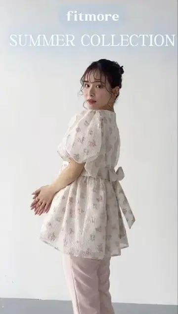 핏모어 fitmore 자수 자카드 백 리본 페플럼 탑