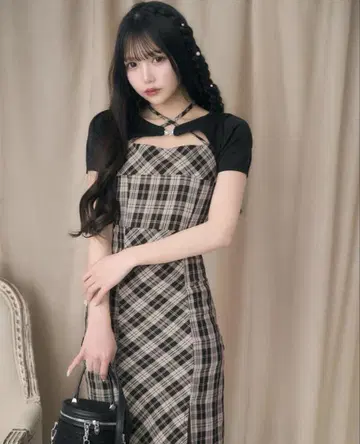 미셸 마카롱 앙상블 체크 원피스
