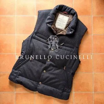 BRUNELLO CUCINELLI 다운 베스트 네이비 캐시미어 혼방