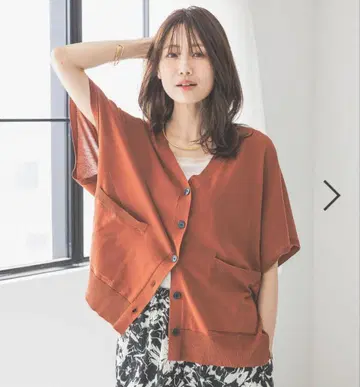 글로벌 워크 스키레이 사라사라 가디건 반팔 테라코타 M