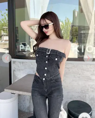 셰리미 데님 뷔스티에 최강 슬림 레그 로우라이즈 데님 세트