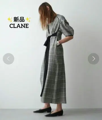 새상품 클라네 체크 원피스 롱 기장 플레어 포멀 블랙 면