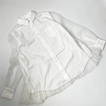 사카이 백 플리츠 셔츠 화이트 긴팔 시어