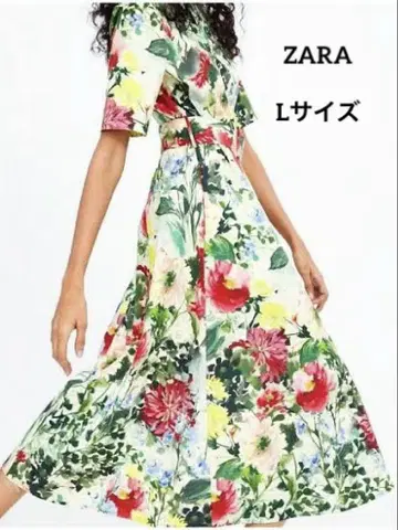 ZARA 꽃무늬 롱 원피스 플레어 올 패턴 L 사이즈 멀티 컬러