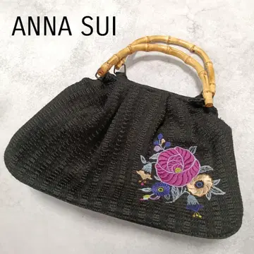 새상품급 ANNA SUI 안나수이 대나무 핸드백 꽃 자수 유카타 블랙