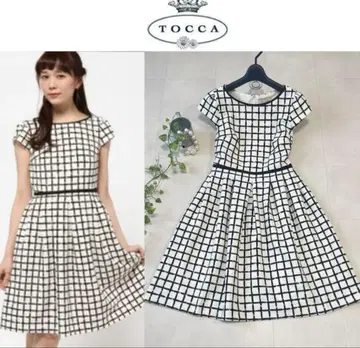 TOCCA 체크 무늬 반팔 플레어 원피스