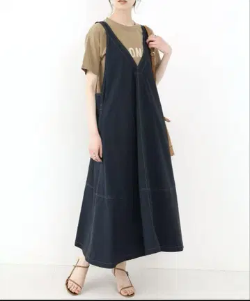 IENA 이에나 타스란 V넥 디자인 원피스 네이비 38