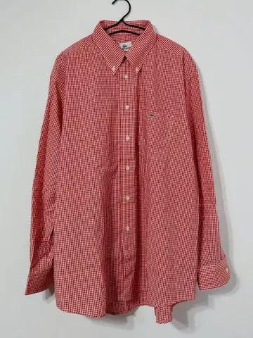 LACOSTE 라코스테 로고 깅엄 체크 버튼 다운 긴팔 셔츠