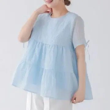 [Fit more] 시어 자카드 소매 리본 티어드 탑 체형 커버 F
