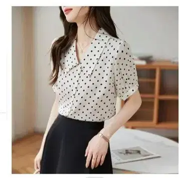 블라우스 셔츠 여성용 쉬폰 상의 V넥 도트 무늬 반팔