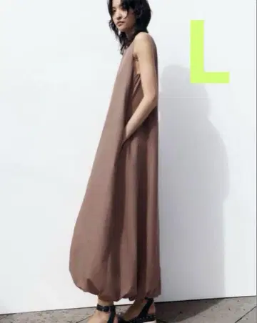 ZARA 슬리브리스 벌룬 원피스 롱 브라운 L 볼륨