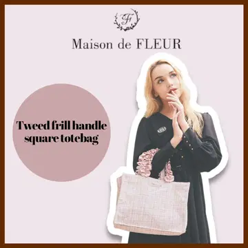 Maison de FLEUR 트위드 프릴 핸들 스퀘어 토트 백