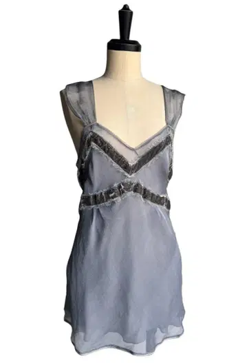 John Galliano 실크 쉬폰 벨벳 탑 M 사이즈