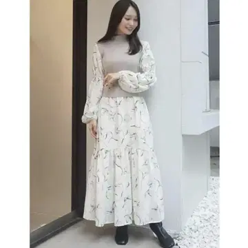 플라워 도킹 티어드 니트 원피스