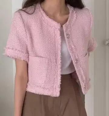 핑크 라운드넥 자켓 반팔
