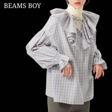 BEAMS BOY 체크 프릴 칼라 셔츠 빔즈 보이