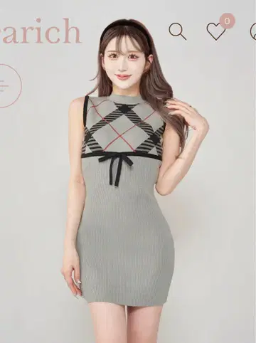 Darich 체크 자카드 니트 미니 원피스