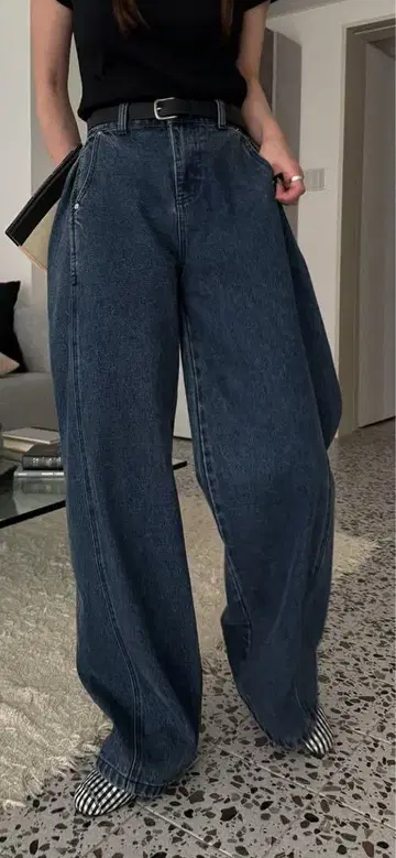 사이드 턱 와이드 데님