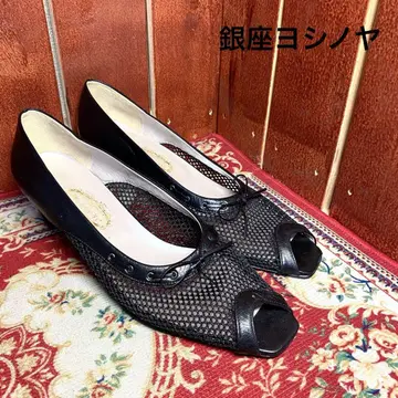 긴자 요시노야 펌프스 가죽 메쉬 절개 블랙 24cm