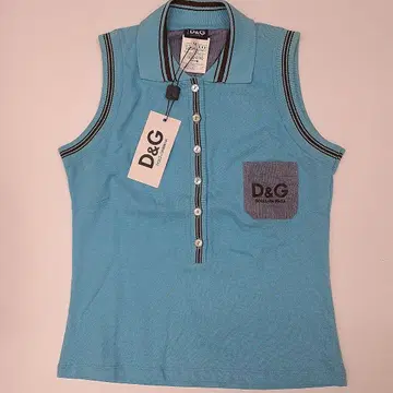 미사용 D&G 슬리브리스 피케 셔츠 M 블루