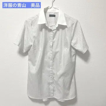 아오야마 양복점 레귤러 카라 클레릭 블라우스 반팔 수피마 코튼 스트라이프
