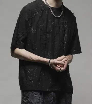 Casper John 페인트 데미지 티셔츠 블랙