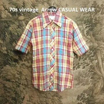 70s 빈티지 애로우 체크 애로우 반팔 셔츠