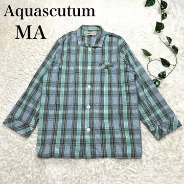 Aquascutum 7부 기장 셔츠 남성용 그린 컬러 체크 무늬 MA