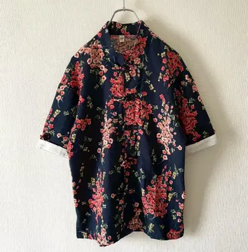 쿵푸 셔츠 반팔 꽃무늬 올 패턴