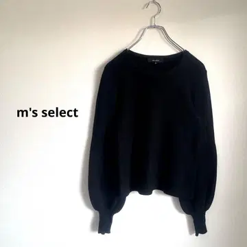 m's select 리브 니트 블랙 크루넥 스웨터 벌룬 슬리브