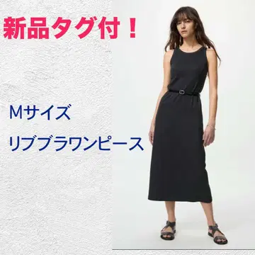 M 사이즈 리브 브라 슬리브리스 원피스 블랙
