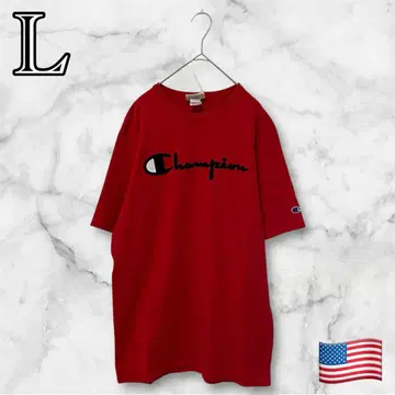 챔피온 로고 티셔츠 L 레드 빨간색 무지 심플 USA