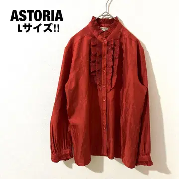 ASTORIA 긴팔 쉬폰 셔츠 블라우스 개더 빨간색 빅 사이즈 L