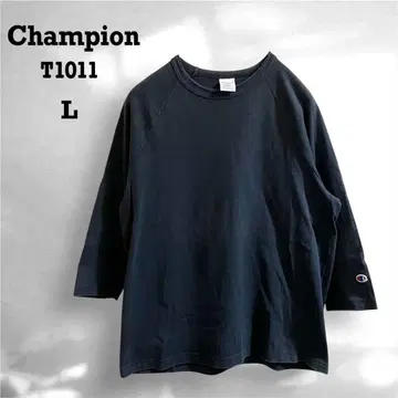 미국산 챔피온 T1011 7부 소매 티셔츠 L 바인더 넥 블랙