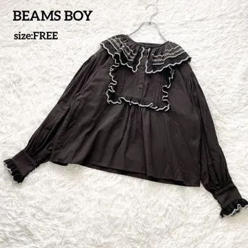 BEAMS BOY 빔즈 보이 프릴 긴팔 블라우스 자수 브라운