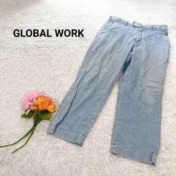 글로벌 워크 [M] 데님 팬츠 청바지 허리 밴딩 태그 와이드 팬츠