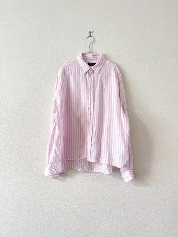 랄프 로렌 린넨 두꺼운 스트라이프 핑크 셔츠 M