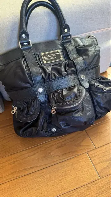 나일론 가죽 토트백 블랙