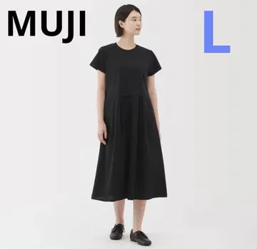 새상품 무인양품 MUJI 냉감 반팔 원피스 블랙 L