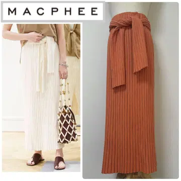 MACPHEE 코튼 부클 와이드 리브 미디 I 라인 스커트