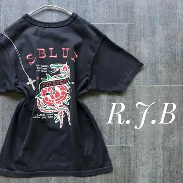 R.J.B Y2K 티셔츠 FLAT HEAD 다크 코어 바이커 영문